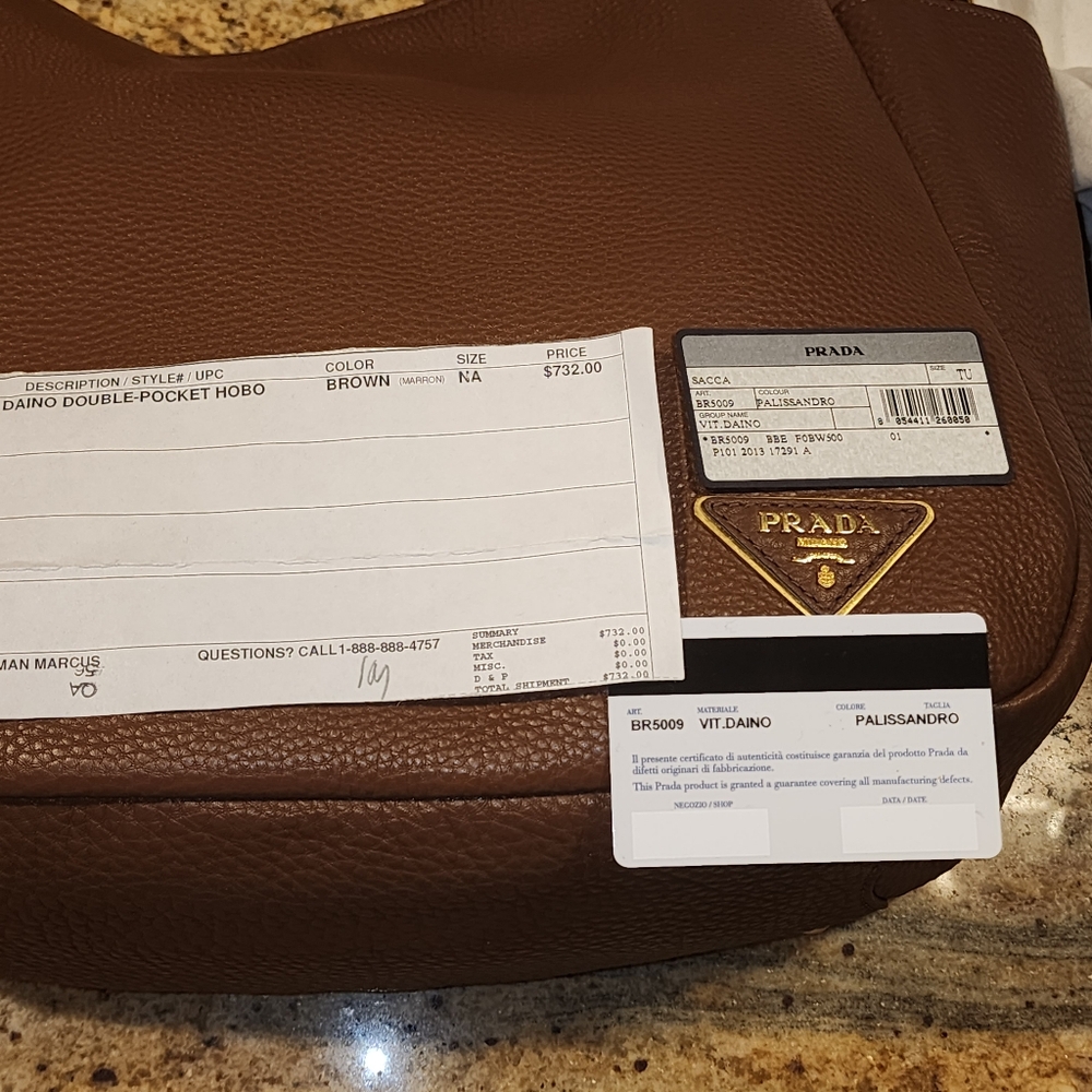 New Prada Vitello Daino BR5009 Brown Leather Side Pocket Hobo Mag Id Card Duster - Picture 5 of 16